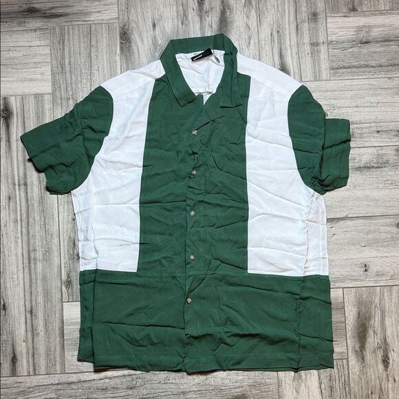 ASOS Green and White Colorblock Button Down Shirt - Picture 1 of 5